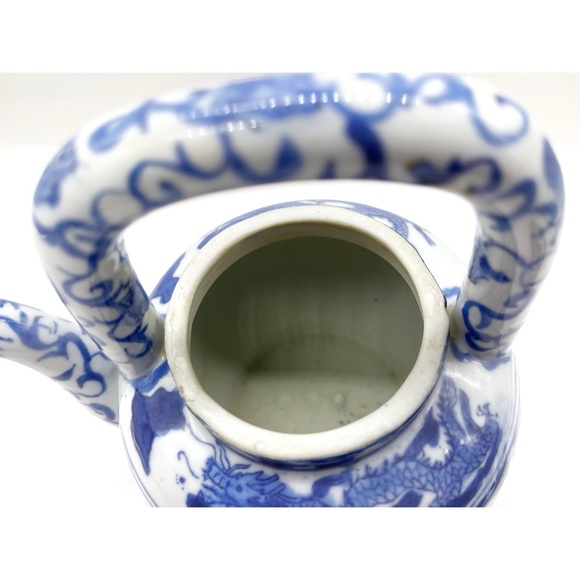 VTG Chinese Teapot Porcelain Upright Handle S Shaped Spout with Dragon Design - Picture 5 of 11
